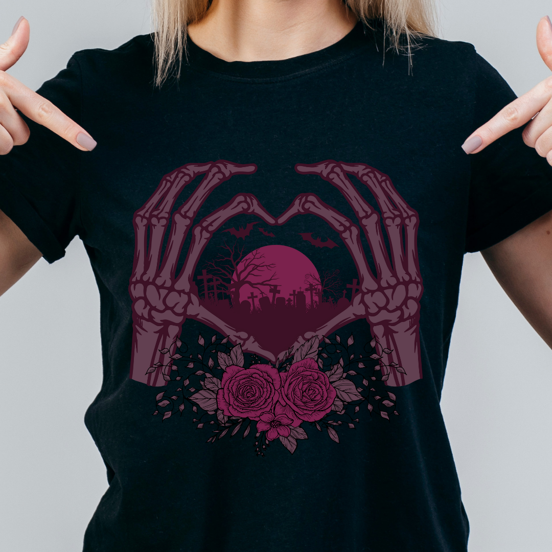 Skeleton Heart Hand T-shirt