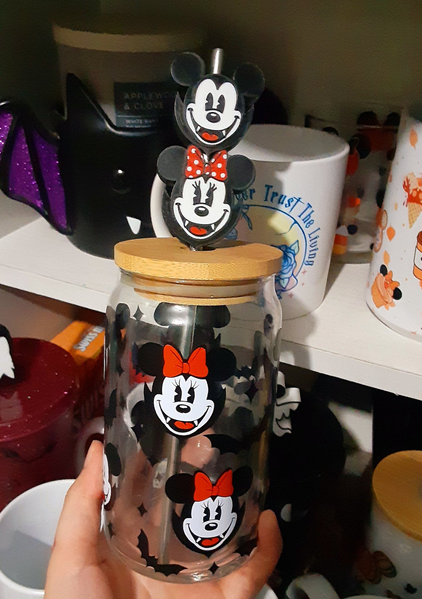Vampire Mickey and Minnie Beer Can Glass