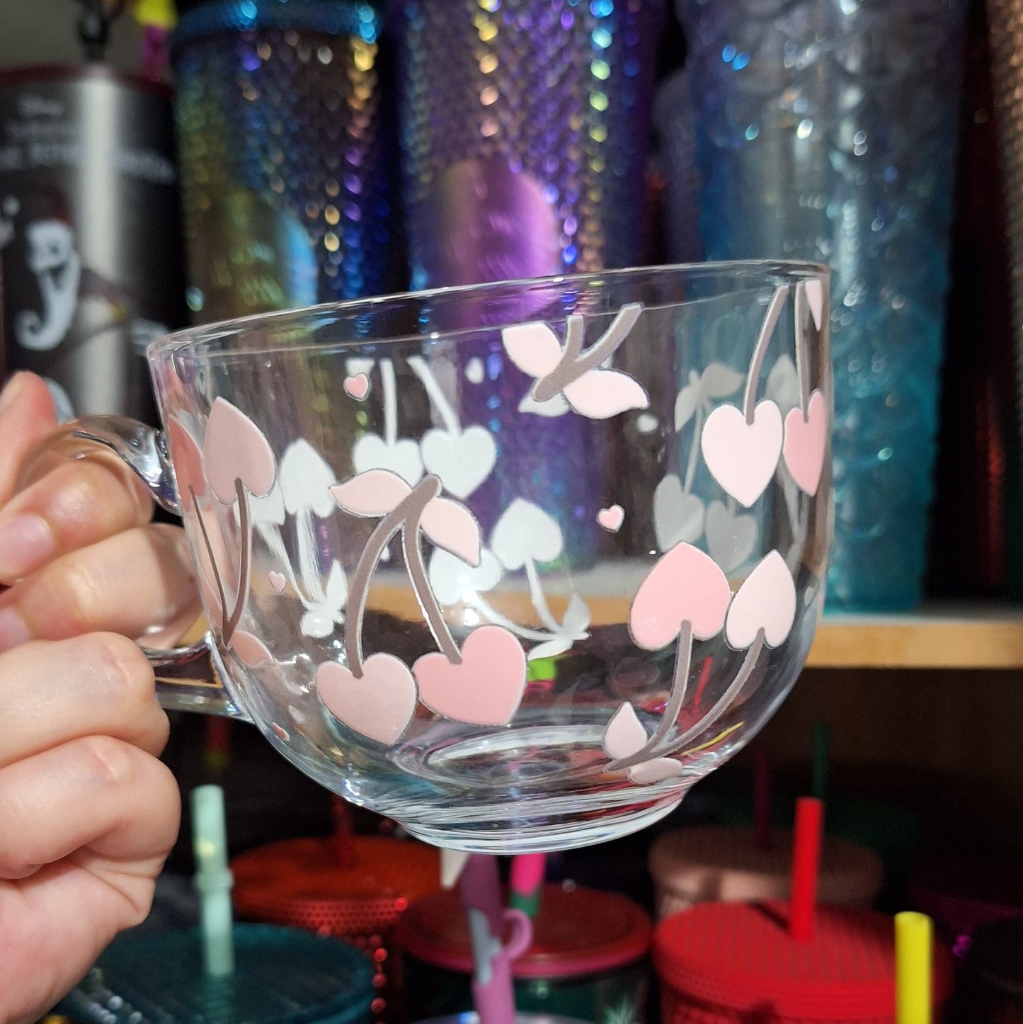 Cherry Heart Glass Mug