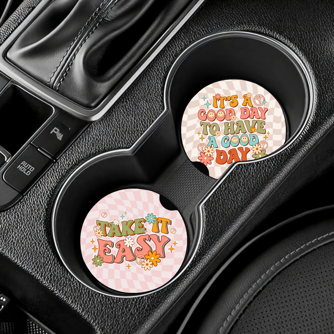 Retro Positive Quotes Car Coaster Set