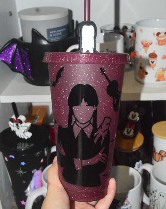 Wednesday Addams Cold Cup and Straw Topper
