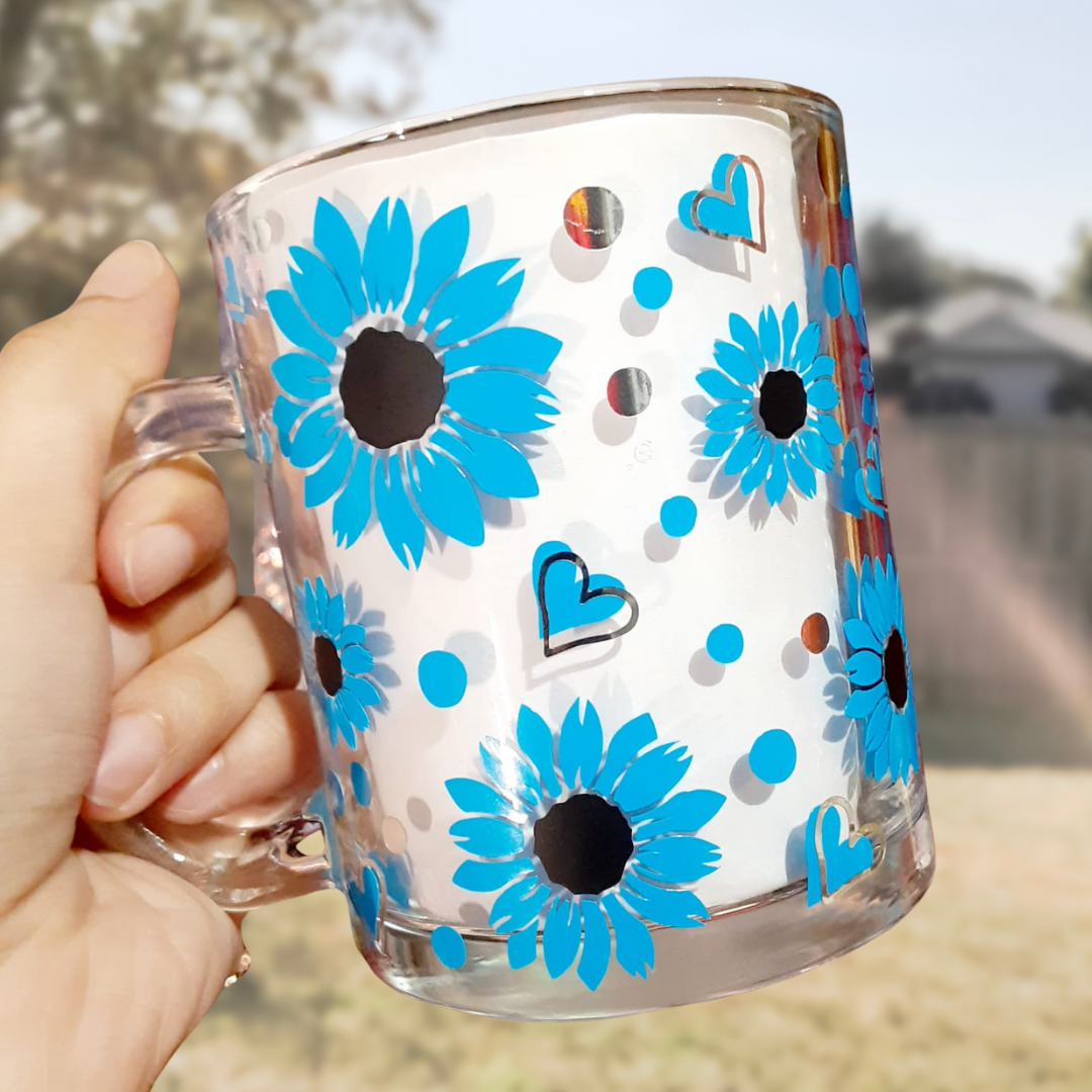 Blue Sunflower Glass Mug