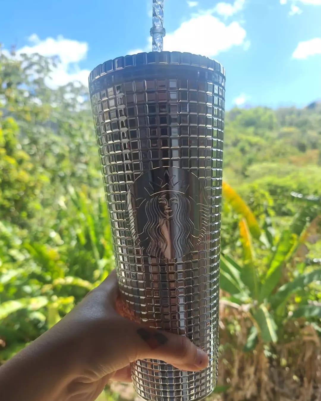 Silver Disco Grid Starbucks Tumbler