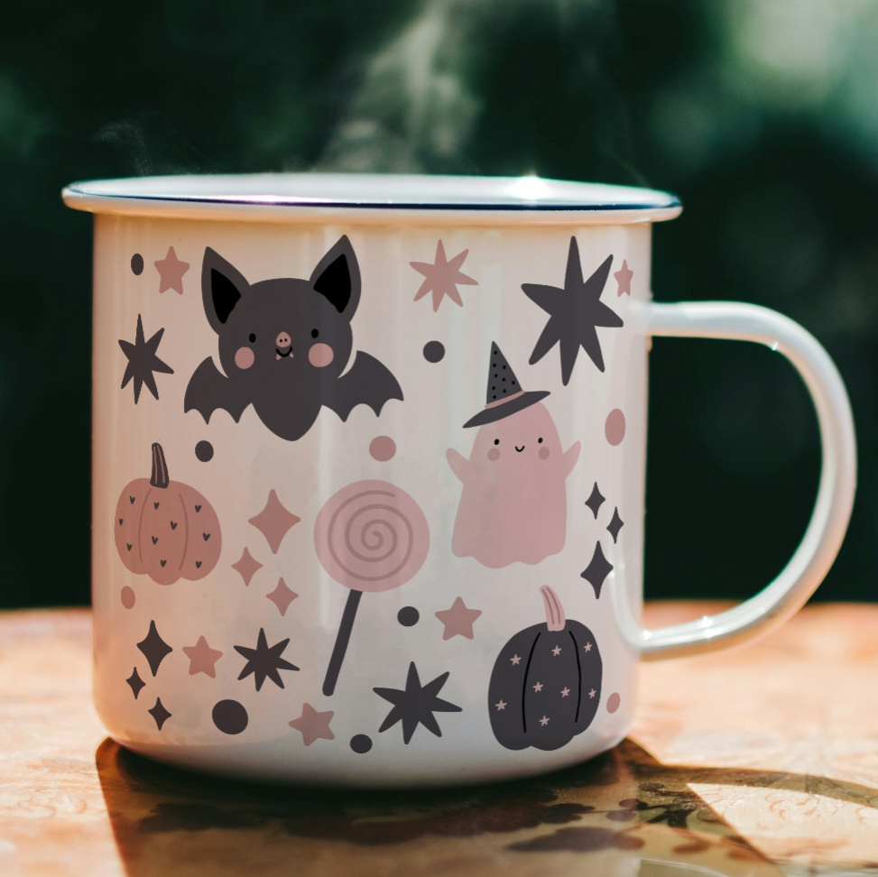 Pink Halloween Enamel Mug