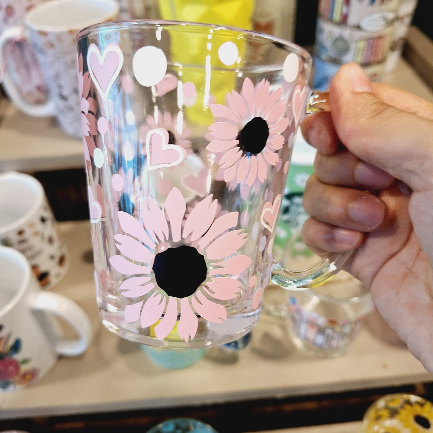 Pink Sunflower Glass Mug