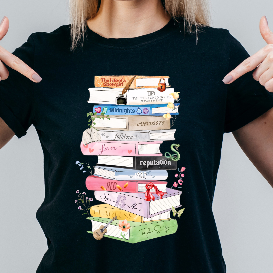 Taylor Albums Books Tshirt UPDATED WITH LIFE OF A SHOWGIRL