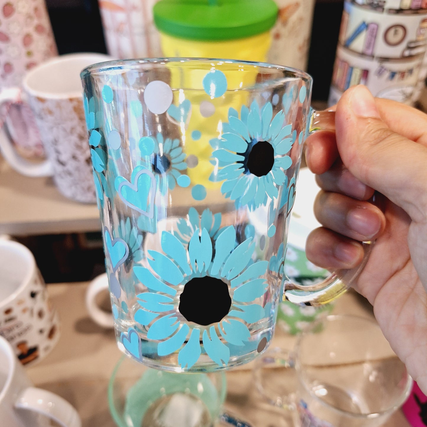 Blue Sunflower Glass Mug