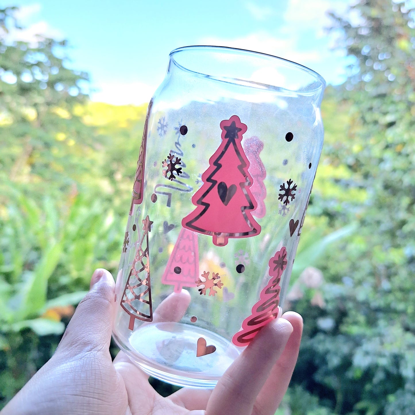 Pink Christmas Tree Can Glass