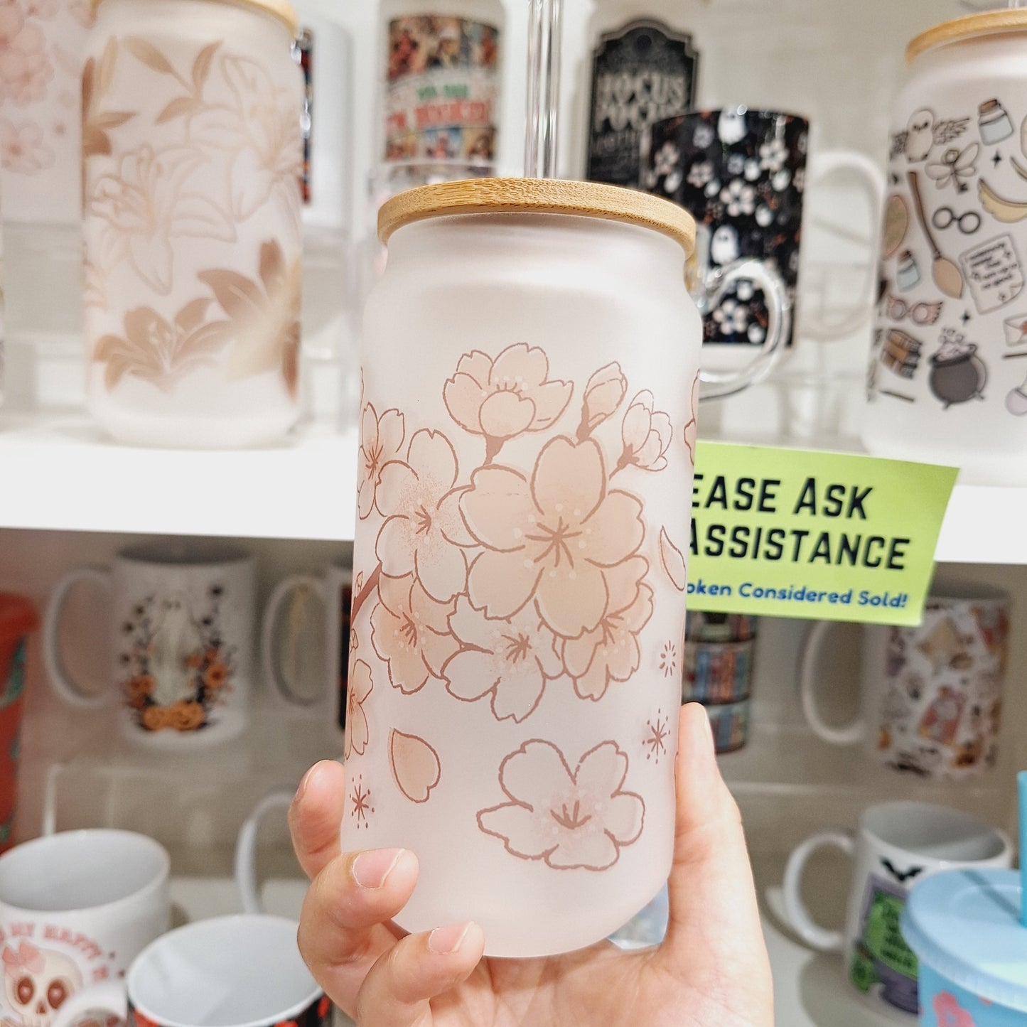 Cherry Blossom Frosted Can Glass