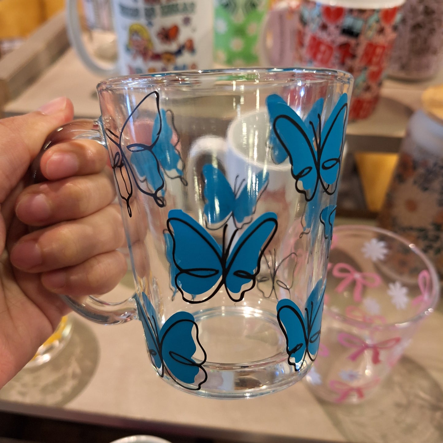 Blue Butterfly Glass Mug