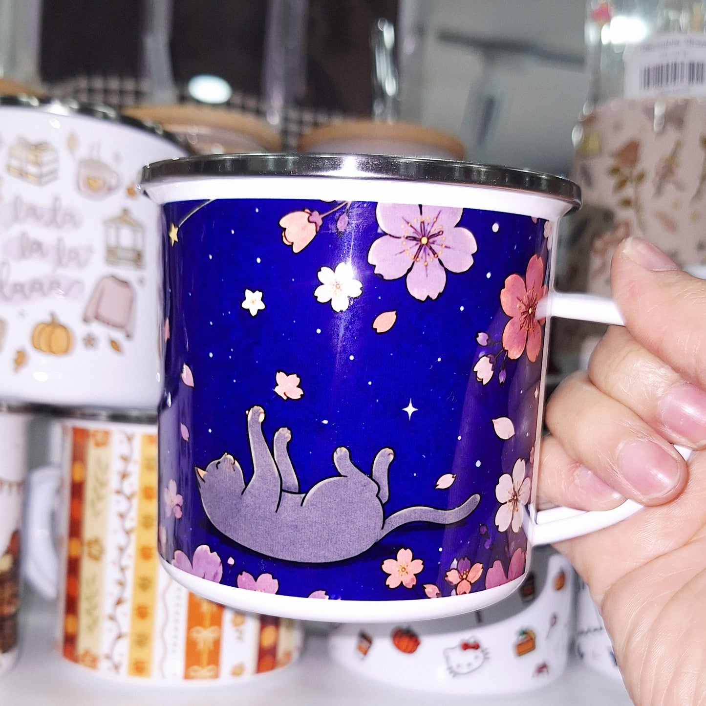 Sakura Cat Enamel Mug