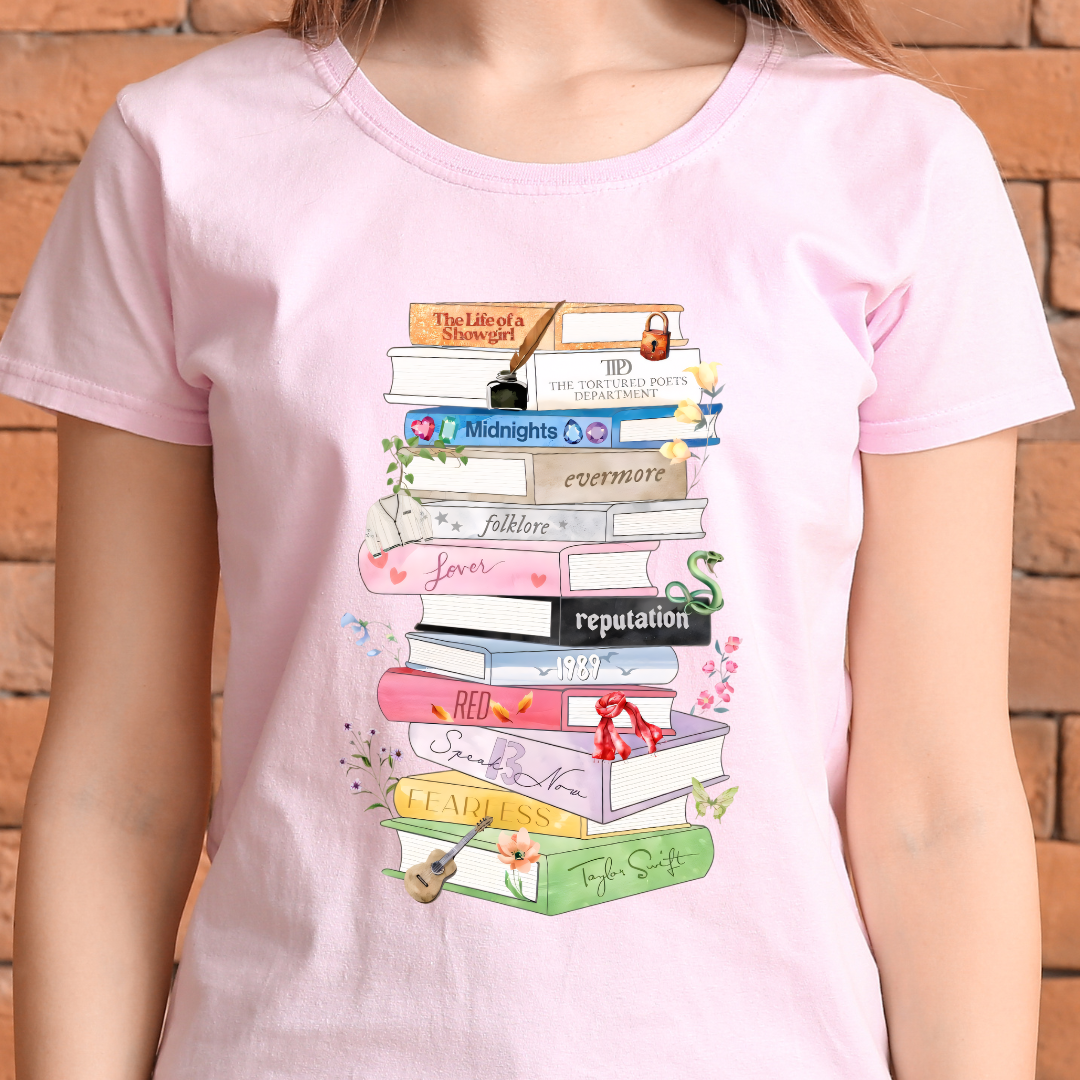 Taylor Albums Books Tshirt UPDATED WITH LIFE OF A SHOWGIRL