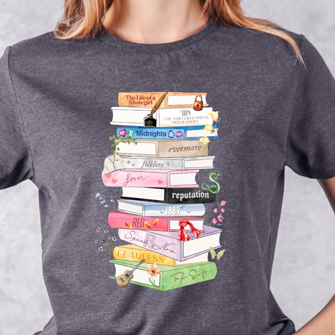 Taylor Albums Books Tshirt UPDATED WITH LIFE OF A SHOWGIRL