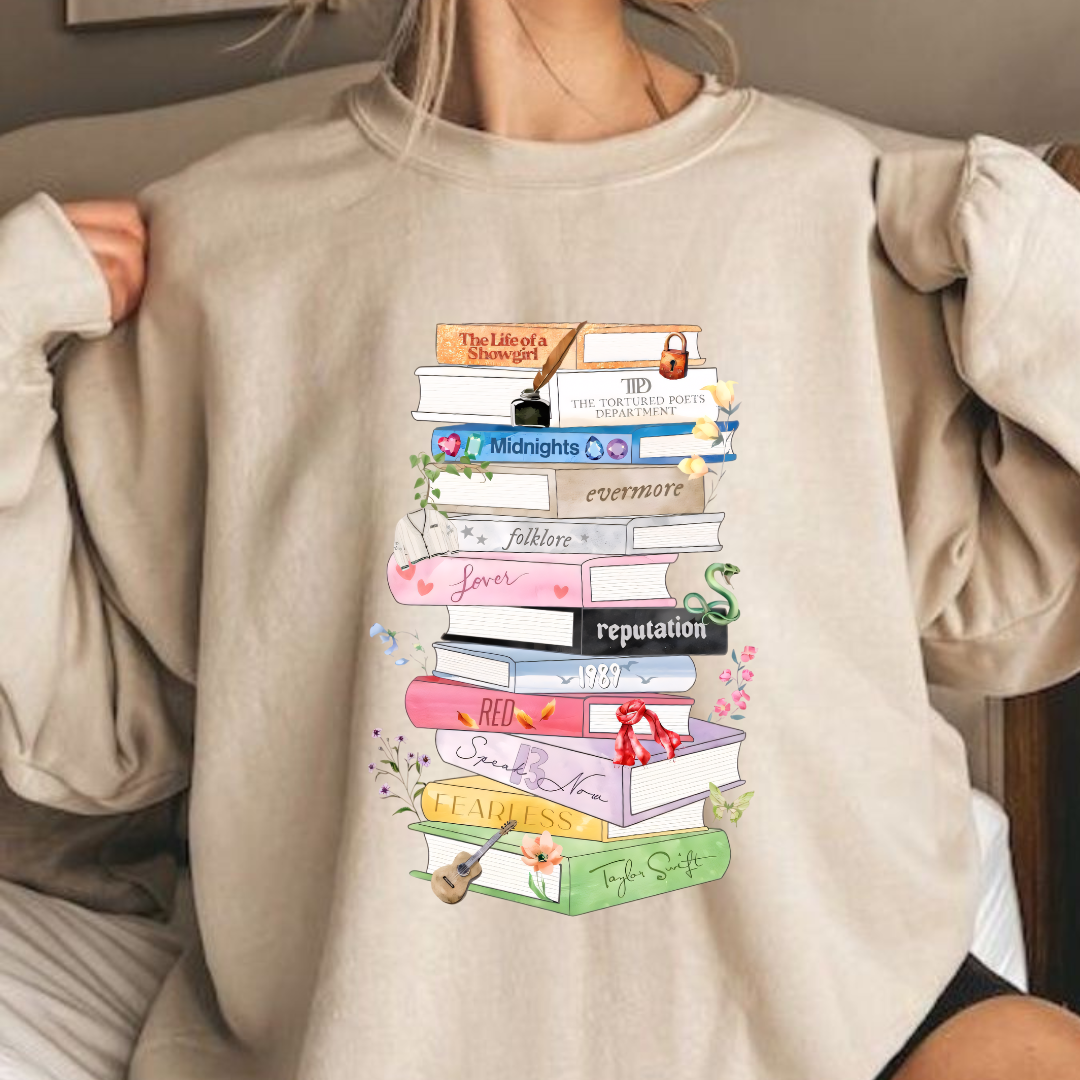 Taylor Albums Books Sweatshirt UPDATED WITH LIFE OF A SHOWGIRL