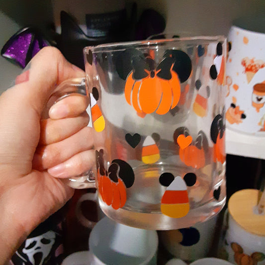 Minnie Pumpkin and Candy Corn Glass Mug