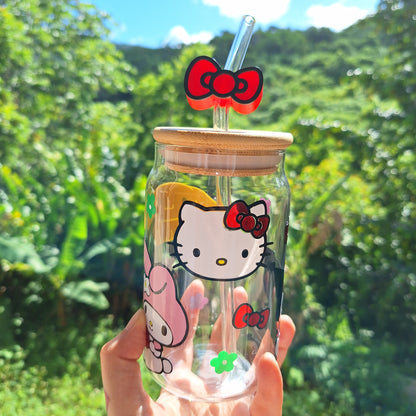 Hello kitty and friends can glass with topper