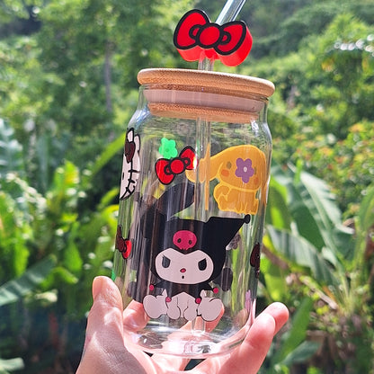 Hello kitty and friends can glass with topper