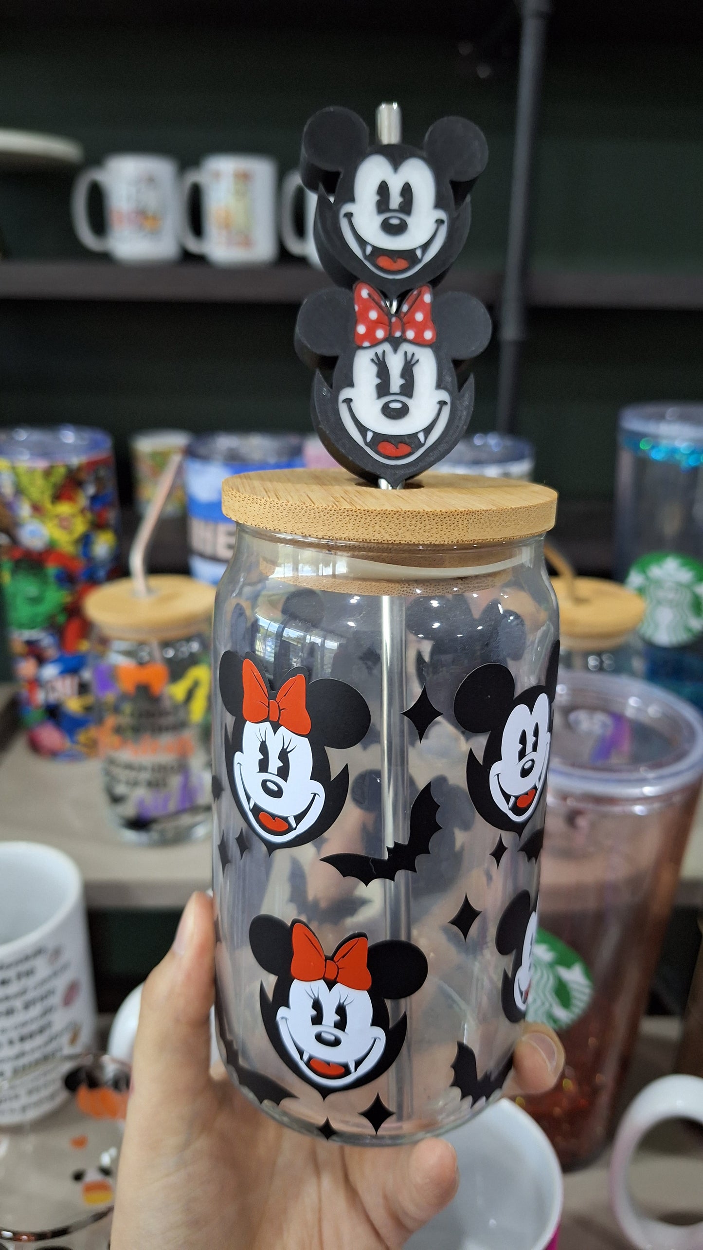 Vampire Mickey and Minnie Can Glass