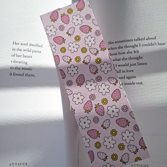 Strawberry and Daisies Pink Bookmark