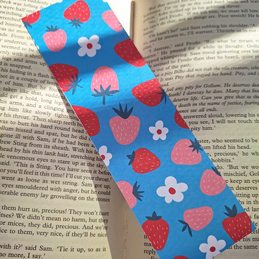 Strawberry and Daisies Blue Bookmark