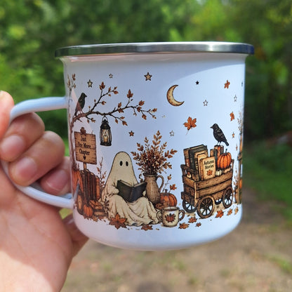 Fall Bookish Ghosties Enamel Mug