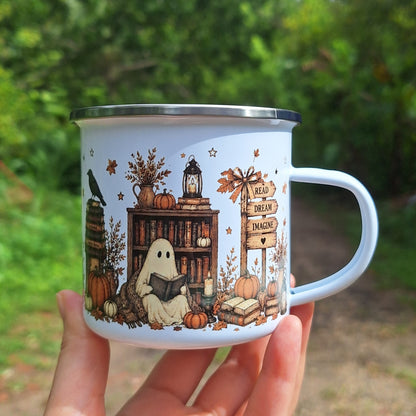 Fall Bookish Ghosties Enamel Mug