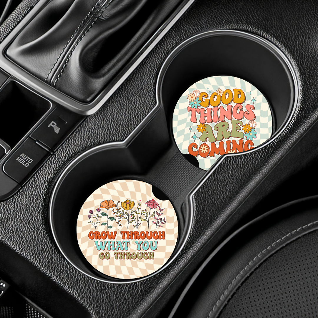 Retro Positive Quotes Car Coaster Set