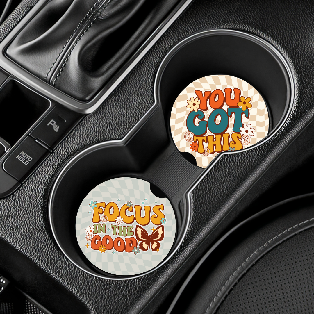 Retro Positive Quotes Car Coaster Set