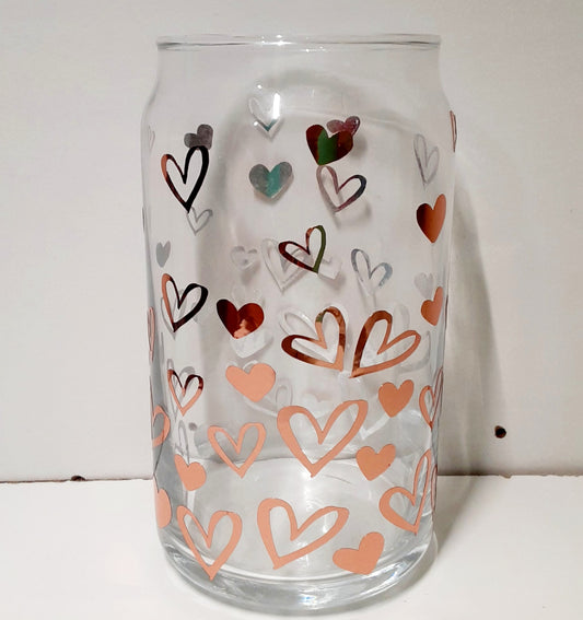 Rose Gold Hearts Beer Can Glass