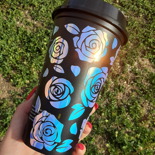 Black Holographic Rose Hot Cup