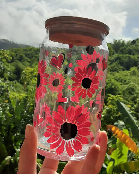 Pink Sunflower Beer Can Glass
