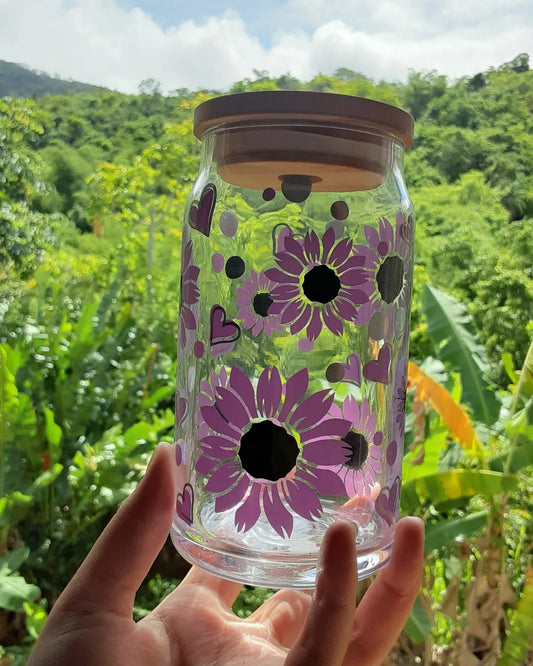Purple Sunflower Beer Can Glass