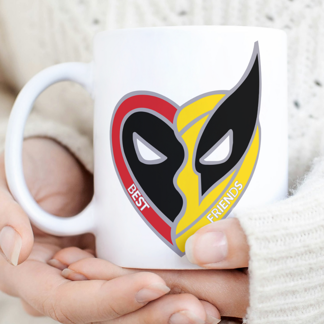 Deadpool and Wolverine Best Friends Heart 11oz Mug