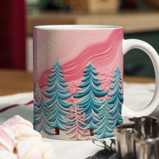 Pink and Blue Christmas Scenery Mug