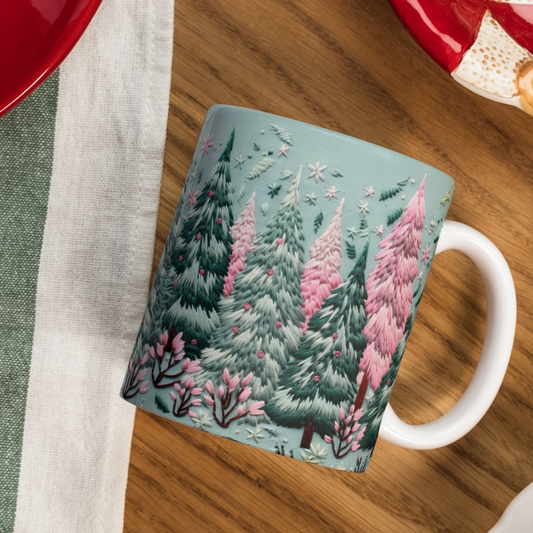 Pink and Green Christmas Trees Mug