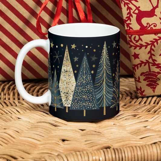 Black and Gold Trees and Stars Mug