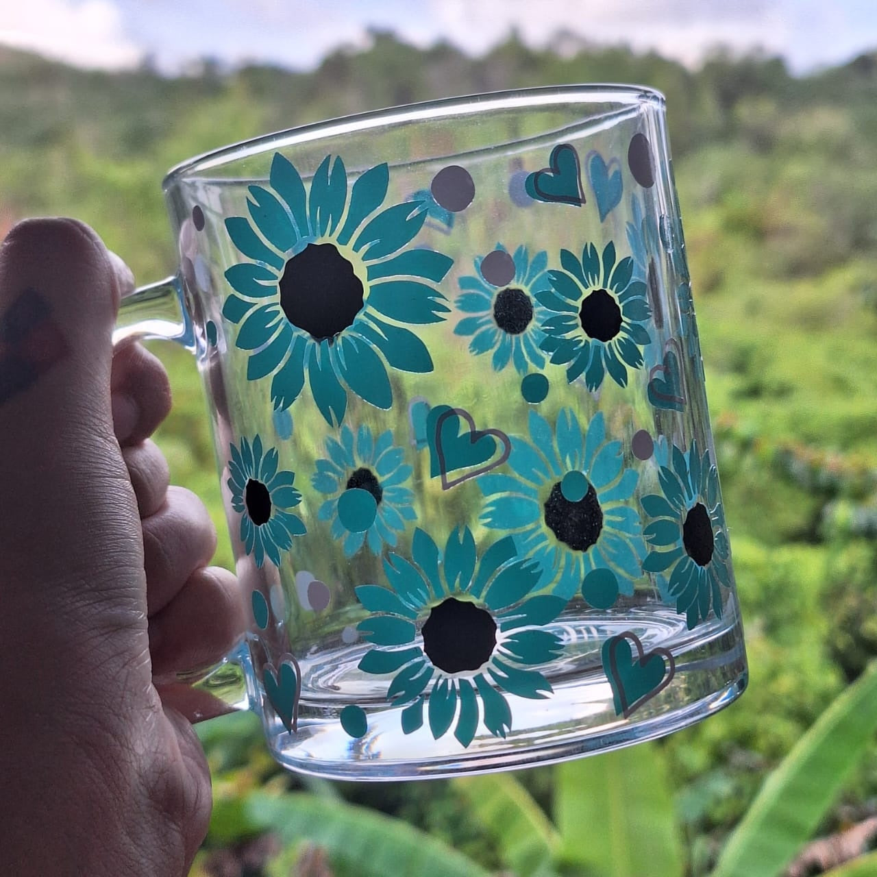 Teal Sunflower Glass Mug