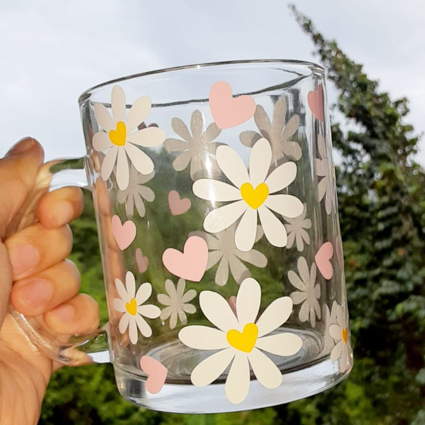 Pink Daisy Glass Mug