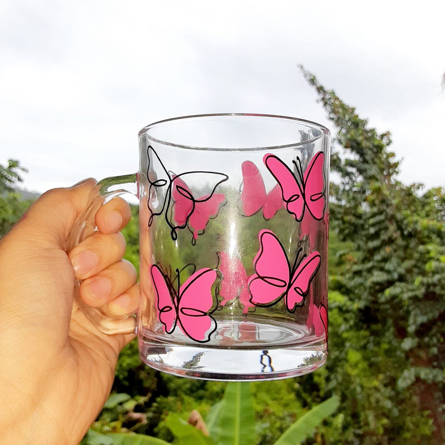 Pink Butterfly Glass Mug