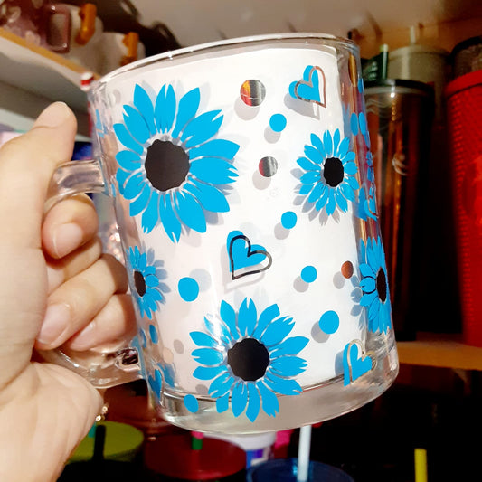 Blue Sunflower Glass Mug