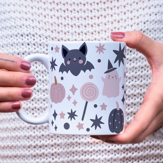 Pink and Grey Halloween Mug - Sparkly Pumpkin Version