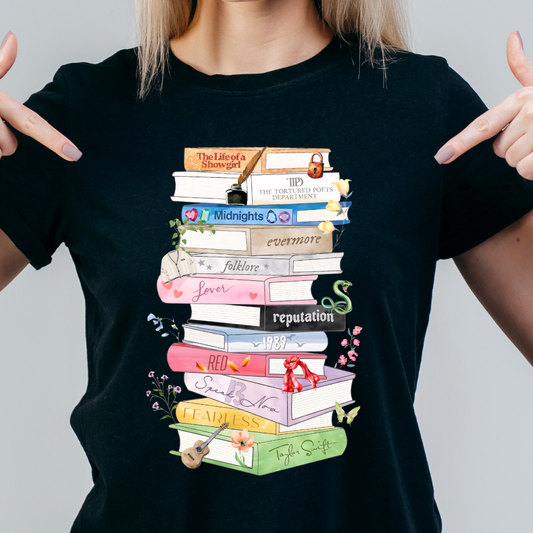Taylor Albums Books Tshirt UPDATED WITH LIFE OF A SHOWGIRL