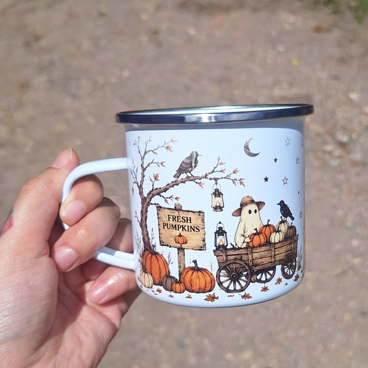 Fall Pumpkin Ghost Enamel Mug