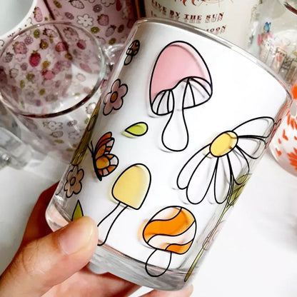 Mushroom and Daisy Glass Mug