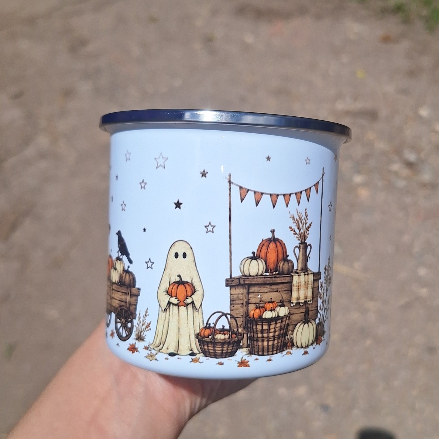 Fall Pumpkin Ghost Enamel Mug