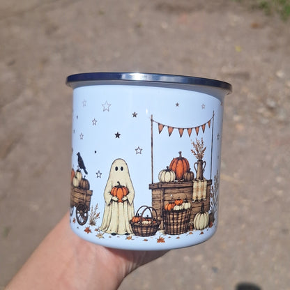 Fall Pumpkin Ghost Enamel Mug