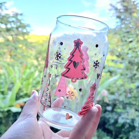 Pink Christmas Tree Can Glass