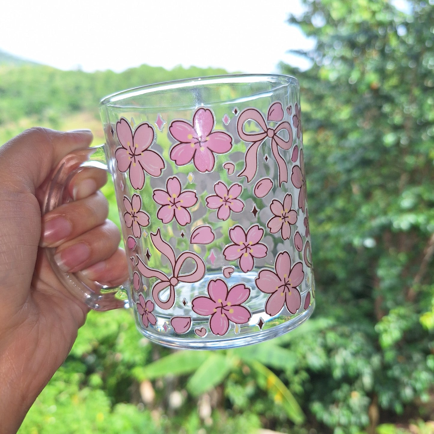 Cherry Blossom and Bow Glass Mug