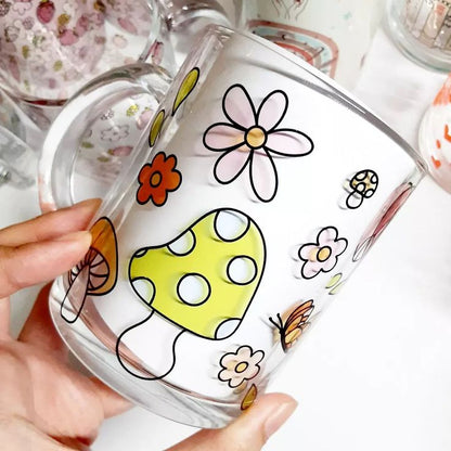 Mushroom and Daisy Glass Mug
