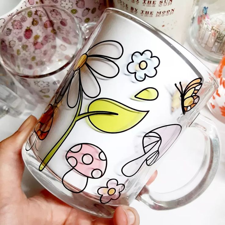 Mushroom and Daisy Glass Mug